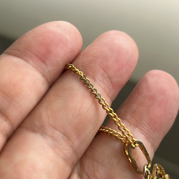 🖤Vtg Damascene Gold Geometric Hexagon Filigree Pendant on Chain Necklace - Picture 7 of 11